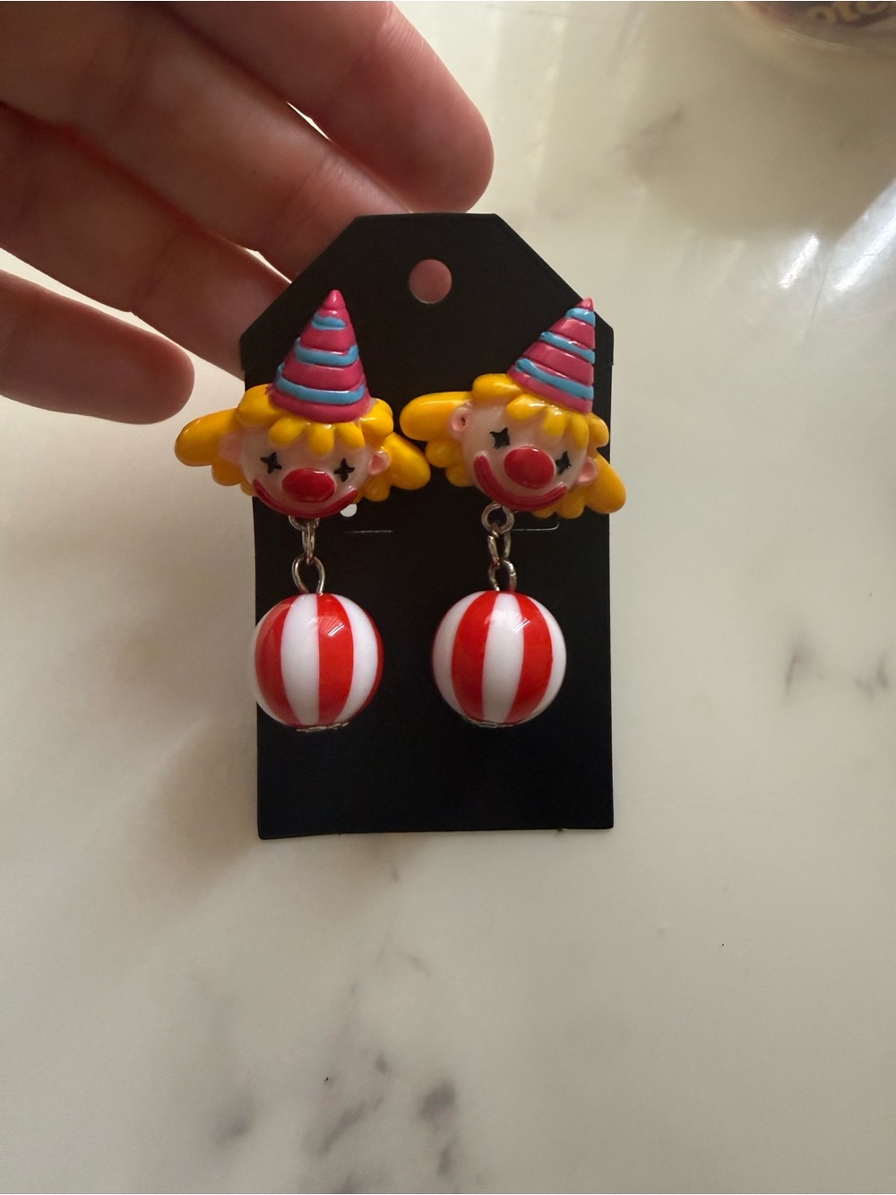 Clown Dangle Earrings - Yellow, Red & White